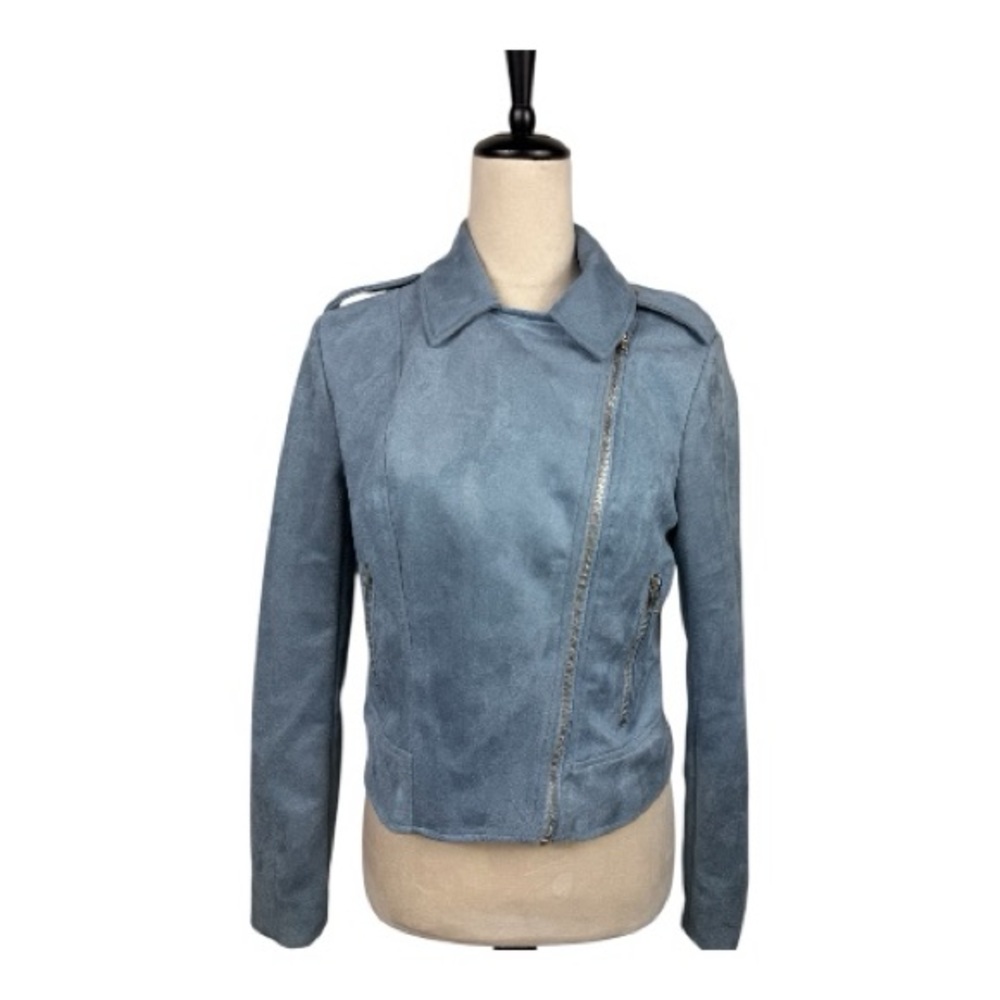 BB Dakota Steve Madden blue faux suede moto zip jacket size small - Picture 2 of 13